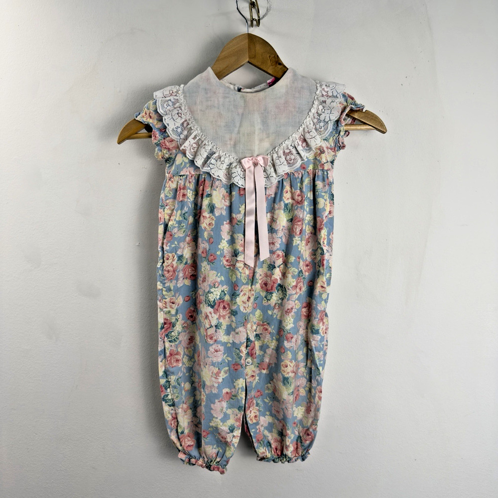 Vintage 90s Roanna Floral Bubble Romper Toddler Girls